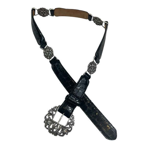 Brighton Rhinestone Croc Embossed Leather Belt 34 - Picture 2 of 10